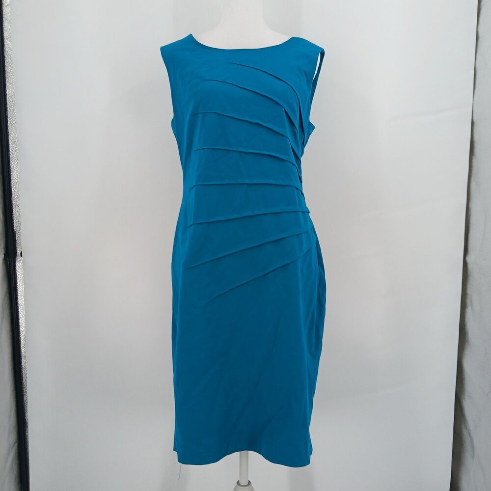 Calvin Klein Teal Blue Sleeveless Ruched Front Twist Sheath Dress Size 10